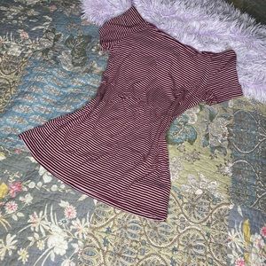 Maroon Off-The-Shoulder Striped Top